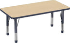 FDP Rectangle Activity School and Kids Classroom Table (24 x 48 inch), Toddler Legs, Adjustable Height 15-24 inches - Maple Top and Navy Edge