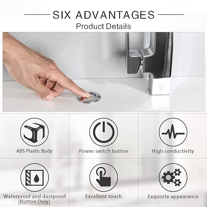 Garbage Disposal SinkTop Air Switch Kit with Long Button,Brass Made Cover,Chrome