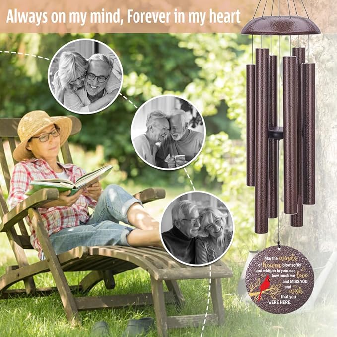 Personalized Memorial Wind Chimes Outdoor, Cardinal Commemorative Gifts for Loss of Loved One, 36Inch Customized Sympathy Wind Chimes Deep Tone, Condolences Gifts for Funeral