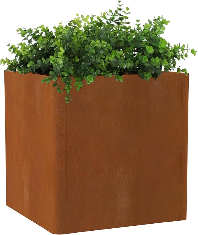 Corten Steel Large Square Planter Box 20"x20"x21", Heavy Duty Planter for Commercial and Residential Use