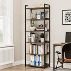 NUMENN Bookshelf, 6 Tier Bookshelves, Home Office Bookcase Shelf Storage Organizer, Free Standing Storage Shelving Unit for Bedroom, Living Room and Home Office, Dark Walnut