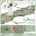 20 Pack Sage Green Cheesecloth Table Runner 10FT Rustic Gauze Fabric Cheese Cloth Table Runner for Wedding Bridal Baby Shower Table Decor 20 x 120 Inch Long Boho Sheer Birthday Party Table Decorations