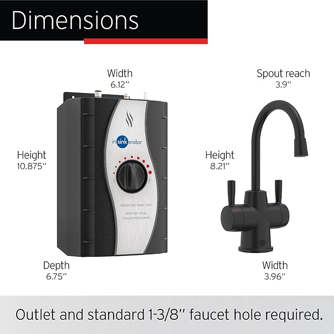 InSinkErator Stainless Steel Tank, HC250MBLK-SS HOT250 System, 2-Handle Drinking Faucet in Matte Black with 2/3-Gallon, Filter-Compatible Instant Hot/Cold Water Dispenser