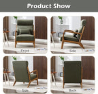 INZOY Mid Century Modern Accent Chair Set of 2, High Back Reading Armchair with Wood Frame, Upholstered Living Room Chairs with Waist Cushion, Single Lounge Arm Chair for Bedroom Sunroom, Green
