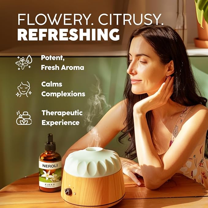 Kukka Neroli Essential Oil for Diffuser Skin - 4 Fl Oz - 100% Pure Natural Neroli Oil, Floral Scent, for Aromatherapy, Candle, Bath Bomb & Soap Making Scent DIY