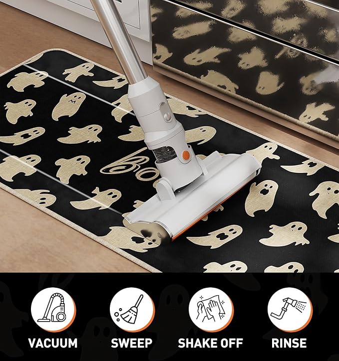 Halloween Kitchen Mat Set of 2, Ghosts Boo Halloween Kitchen Decor, Halloween Rug for Floor, Indoor Spooky Home Decor with Non-Slip Backing,17 x 29 Inch & 17 x 47 Inch