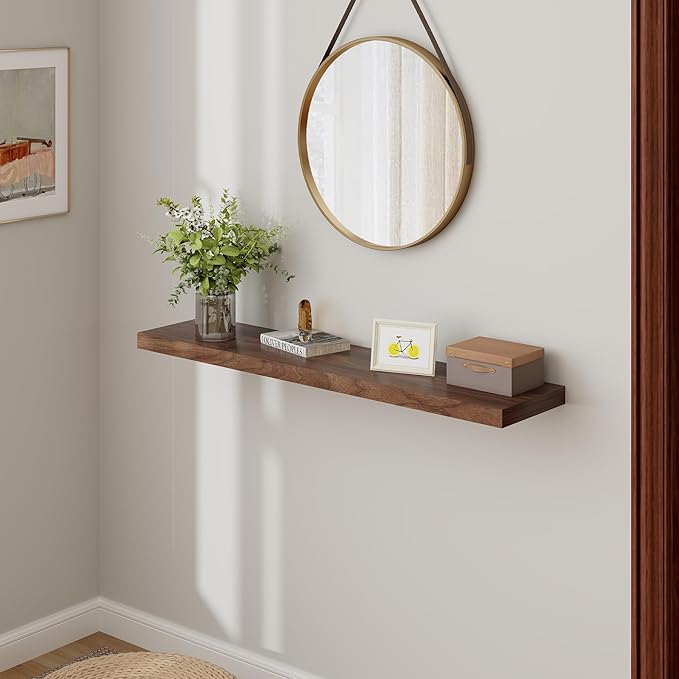 Floating Shelves 48 Inch Long, 48"W x 9"D Wall Shelf Invisible Bracket, 9 Inch Deep Floating Shelf for Wall, Rustic Wooden Shelves for Living Room, Kitchem, Bedroom, Walnut Color, Set of 1