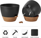 FaithLand 3-Pack Large Planter Pots, 12 10 9 Inch Self Watering Flower Pots for Indoor Outdoor Garden Plants, Black with Brown