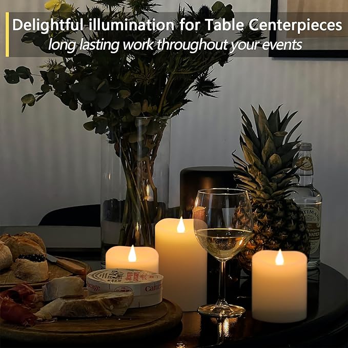 Flameless Candles Battery Operated with Timer, 3D Moving Flame Flickering, Last 600+ Hours Battery Candles, 3" x 5" Ivory Real Wax Electric LED Candle for Wedding Party Decorations