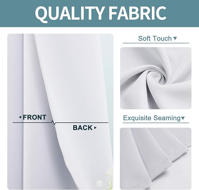 ChrisDowa Small Window Curtains for Kitchen and Bedroom - Grommet Short Thermal Insulated Room Darkening Curtains (2 Panels, Greyish White, 52 x 36 Inch)