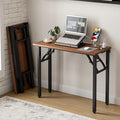 Frylr Small Folding Computer Desk – 35.8 Inch Portable Table for Craft and Study, Lightweight Desk for Small Spaces, Foldable Laptop Table Built-in AC/USB Outlets for Convenience, Dark Walnut