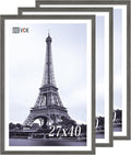 VCK 27x40 Poster Frame Set of 3, Gray Solid Wood Picture Frame, Exclusive Wood Grain, Wall Mounting Hanging