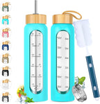 32 oz Glass Water Bottle with Straw - Motivational Time Marker & Silicone Sleeve - Reusable Tumbler Includes 2 Bamboo Lids & Fruit Infuser - 1 Pack
