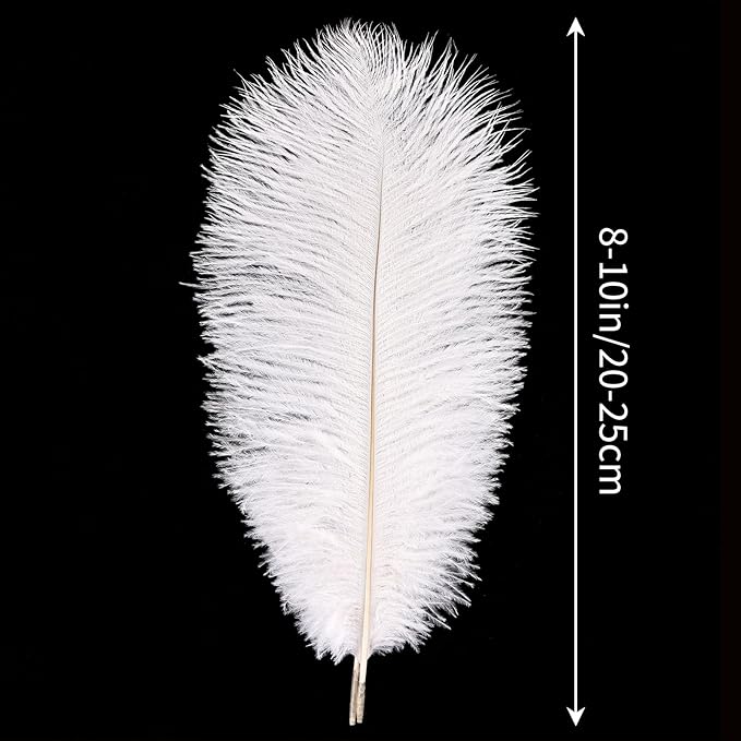 THARAHT White Ostrich Feathers 24pcs Natural Bulk 8-10Inch 20cm-25cm for Crafts Wedding Party Centerpieces Christmas Tree Decoration Feathers