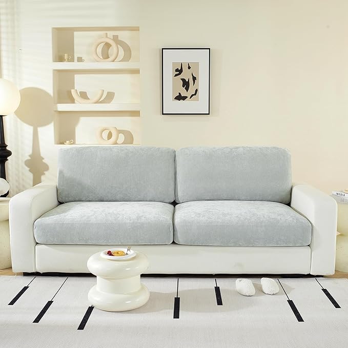 Couch Cushion Covers Individual Large Super Stretch Chenille (Softer Version) Sofa Cushion Covers, Couch Seat Covers Couch Slipcovers Furniture Protector (2 Piece, Light Grey)