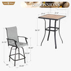 Sophia & William Outdoor Bar Set, Patio Bar Table and Chairs Set, Bar Height Patio Set - 2 x Swivel Bar Chairs(Grey), 1 x Square Bar Table(Wood-Like)