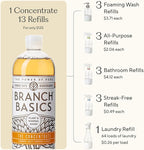 Branch Basics Premium Starter Kit in Glass: All Purpose Cleaner, Glass Cleaner, Bathroom Cleaner, Wash Bottle, and Laundry Bottle (3 Glass Spray Bottles + Concentrate) Fragrance-Free