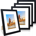 8x10 Picture Frame Set of 4, 8 x 10 Wood Photo Frames with Mat for 5x7, Wooden Frame with Real Glass Cover for Wall and Tabletop Display,Black
