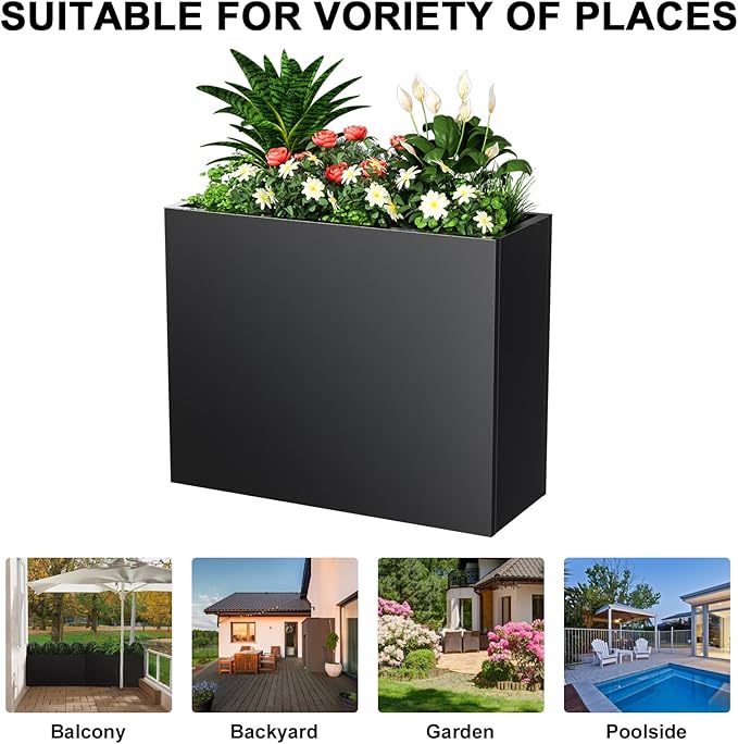 Metal Planter Box, Outdoor Heavy Duty Metal Garden Planter Spliced Flower Pot with Partitions, All-Weather Use with Drainage Holes for Patio/Porch-30 x 24" x 12"