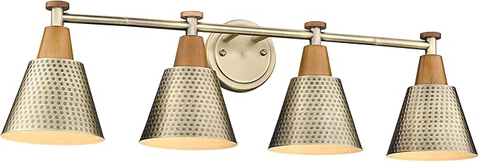 FEMILA Vanity Lights, 4-Lights Bathroom Light Fixtures Over Mirror, Antique Brass Wall Sconces Lamp with Hammered Metal Shade Finish, 4FG59B-4W BG
