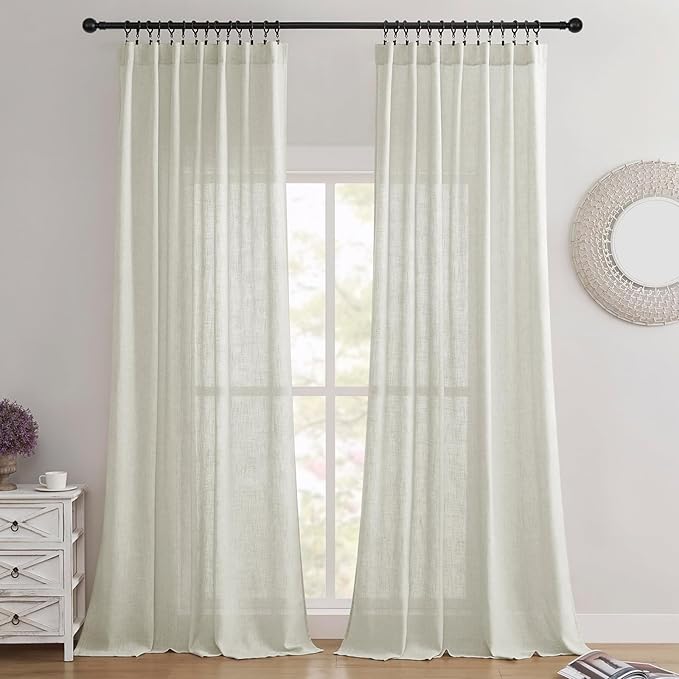 Joydeco Linen Curtains 96 Inch Length 2 Panel Sets,Light Filtering Curtains for Bedroom 52 Inch Wide Living Room Drapes with Back Tabs & Rod Pockets (W52 x L96 Inch, Oatmeal)