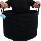 OrganiHaus Large Laundry Basket, Woven Cotton Rope Basket for Blankets, Toy Storage, Nursery Hamper, Living Room Decor Organizer, Soft & Durable Hamper with Handles, 20x13 inches - Black