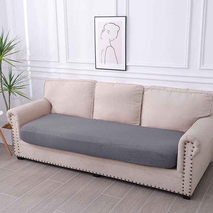 hyha Waterproof Couch Cushion Covers for Pets, Non Slip Sofa Seat Cover for Dogs Washable, Soft Thick Stretch Jacquard Fabric, Sofa Slipcovers with Elastic Bottom (1 Piece for Large, Middle Grey)