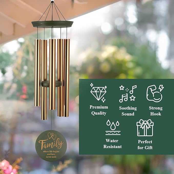 Wind Chimes for Outside, Large Outdoor Windchimes with Engraved Tree of Life, Premium Tuned Metal Chimes for Mother/Grandma, Home & Garden Decor with Soothing Tone