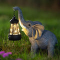 Solar Garden Statue Lights Elephants Figurine with Solar Lantern, Outdoor Yard Decorations for Patio Porch Home, Christmas Elephant Gifts for Women - Unique Housewarming Gifts
