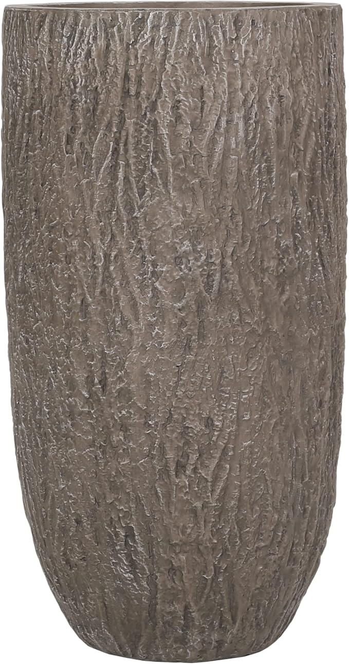 Christopher Knight Home Jorine Lightweight Concrete Planter, Cast Stone Plant Pot, Large Garden Urn, Patio Texture Finish Flower Pot for Balcony Backyard Poolside, No Assembly Needed, 27" H Brown