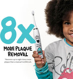 Kids Electric Toothbrush - Rechargeable Vibrating Toothbrush with Timer, Includes 6 Replacement Heads, Gently Cleans Little Teeth, for Girls and Boys, Kids & Toddlers Age 2+, Shark