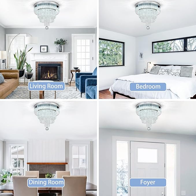 16“ Crystal Chandeliers Round Modern LED Chandelier Light Flush Mount Ceiling Light Fixtures with Remote Control for Bedroom Living Room Dining Room (dimmable)