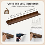 Picture Ledge Wall Shelves 36 inch Width Set of 2, Solid Pine Wood Rustic Floating Ledge Shelves for Wall for Kids' Room Bedroom Kitchen Bathroom Living Room Nursery Display Wall Decor, Walnut