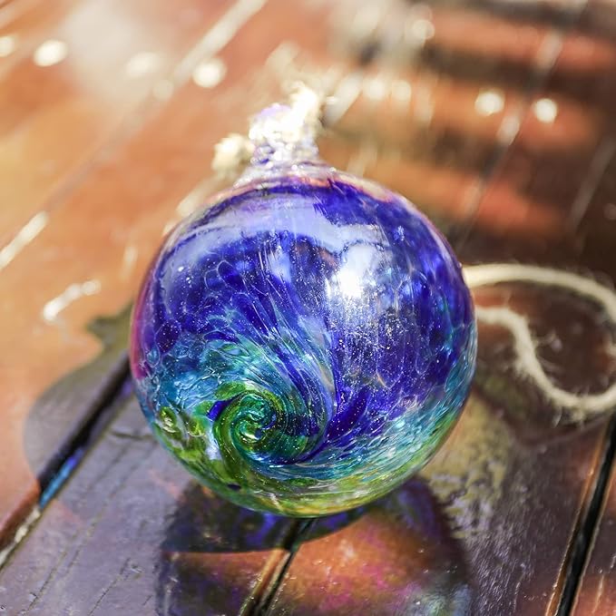 VCUTEKA Hanging Garden Gazing Ball, Hand-Blown Glass Witch Ball for Outdoor Garden Décor, 6" Colorful Swirl