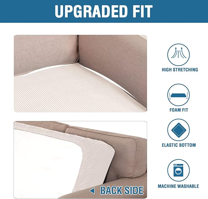 H.VERSAILTEX Super Stretch Individual Seat Cushion Covers Sofa Covers Couch Cushion Covers Slipcover Sets Thick Jacquard Textured Twill Fabric (1 Piece Loveseat Cushion Cover, Ivory)