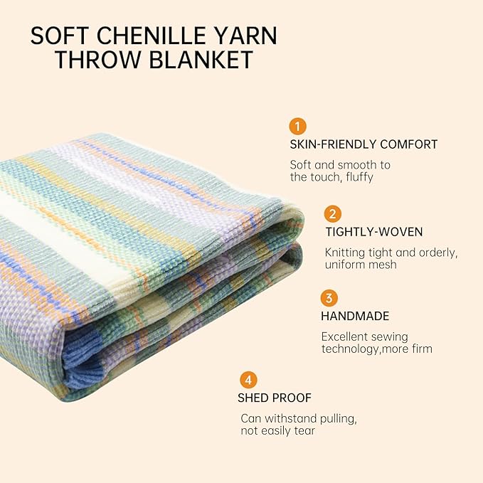 Soft Chenille Yarn Throw 50"x60", Handmade Knit Throw Blanket, for use in All Seasons, Soft Cozy Warm Knitted Blanket for Bed Sofa, Couch Chair, Living Room(2.54Ib)