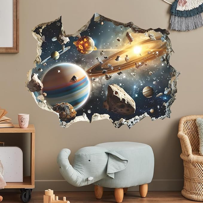 Quanhaigou 3D Galaxy Outer Space Wall Decals Stickers Wall Murals Wallpaper Decor for Home Floor Living Room (Universe Planet)