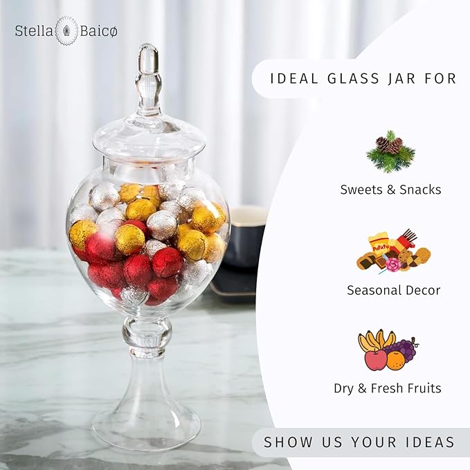 Large Glass Apothecary Jars with Lid, Clear Candy Jar for Candy Buffet, Fancy Decorative Glass Jar for Party, Wedding and Display, Tall Glass Candy Containers (Height: 16.5", Diameter: 6.5")