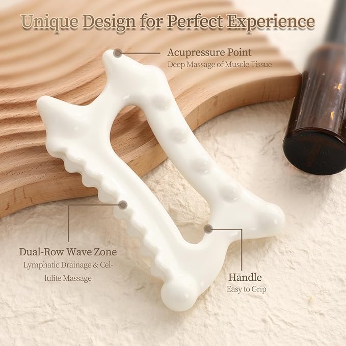 Ceramic Gua Sha Massage Tool, Advanced Face&Body Gua Sha Tools Skin Care for Mother Women Men, Korean Gua Sha Facial Tools (Dual Row of Massage)