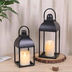 Lanterns Decorative Indoor Outdoor 15" 11" Set of 2 Lantern Decor Black Metal Candle Lanterns with Flameless Candles, Outdoor Lanterns for Porch Patio Wedding Mantle Home Decor
