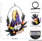 Lighted Halloween Wreaths for Front Door, Welcome Metal Wooden Door Wreath Decor Hanging Sign, 30 LED Lighted Wall Decor Battery Operated for Halloween Indoor Outdoor (Dwarf)