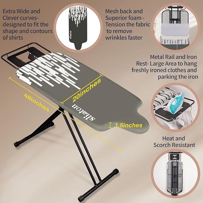 Extra Large Ironing Board with Large Hang Rail and Iron Rest in 63" L x 20" W (with Iron Rest)