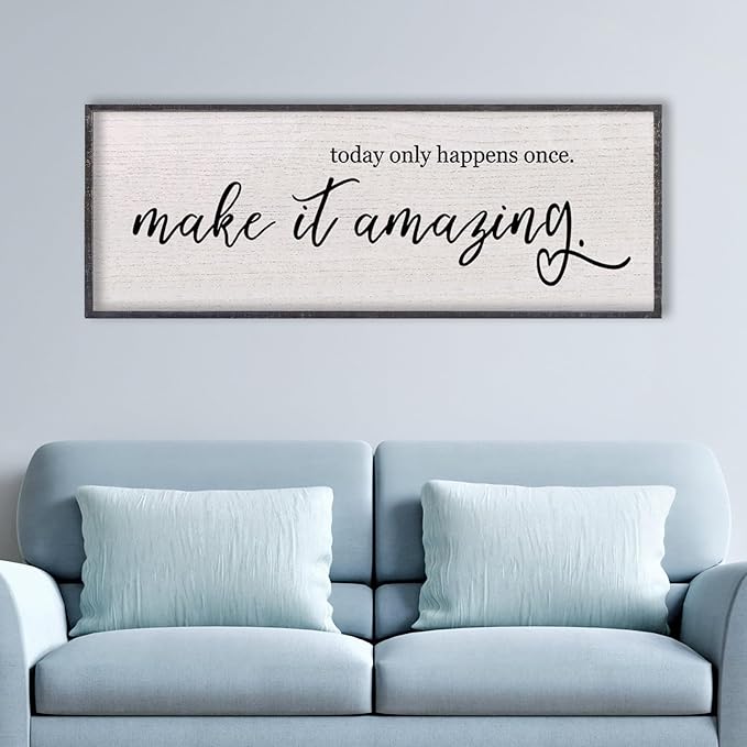 Today Only Happens Once Make It Amazing Wall Decor 40"X15" Quote Inspirational Motivational Sign Wood Frame Wall Art (Black)