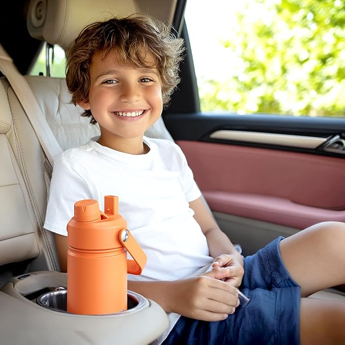 Kids Insualated Water Bottle with Straw - 12oz Stainless Steel Water Bottle with Dual Spouts, Leak-Proof, BPA-Free, Double Wall Vacuum Keeps Cold for 24 Hours for Sports, Travel (Beaucoup Blue)