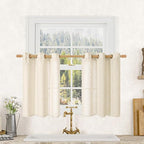 LAMIT Short Window Linen Curtains 36 Inch Length 2 Panels, Beige Light Filtering Panels Bronze Grommet Neutral Drapes for Bathroom/Loft Room, 34 x 36 Inch