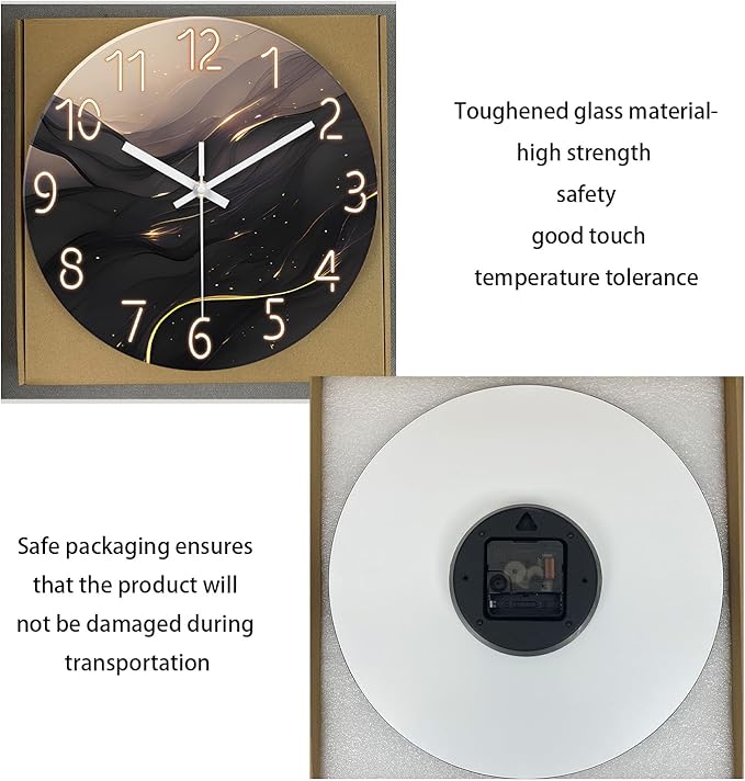 Black and Gold Wall Clocks Battery Operated 14 Inch Wall Clock Silent Non Ticking Glass Decorative Wall Clock for Office