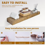 Floating Shelves 24 inch for Wall Set of 2,3 inch Thick Pine Wood Wall Mount Shelf for Kitchen Living Room Bedroom Bathroom,8" D x 24" L x 3" H-Drak Walnut