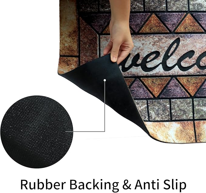 Door Mat Welcome Mat, Heavy Duty Door Mat 23.6 x 35.4 Inch Front Door Mat Rug Doormat for Outdoor Entrance Home Non-Slip Rubber Rug for Front Door, Outside, Entryway, Patio (Brown Welcome)
