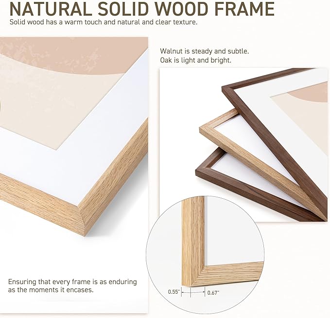 11x14 Picture Frame Natural Solid Oak Photo Frames with 8x10 Removable Mat Wall Hanging Large Handcrafted Frame with HD Plexiglass Wall and Tabletop Display Large Poster Frame