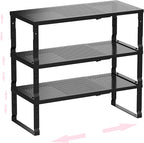 Metal Stackable Expandable Storage Shelf - Multi-Functional Home Storage Shelf, Suitable for Kitchen, Cabinet，Bathroom, Office, Garage, etc.（3PACKS/Black/Large
